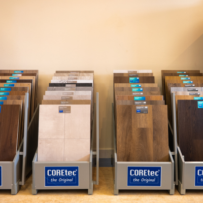 COREtec luxury vinyl flooring stone and wood design samples